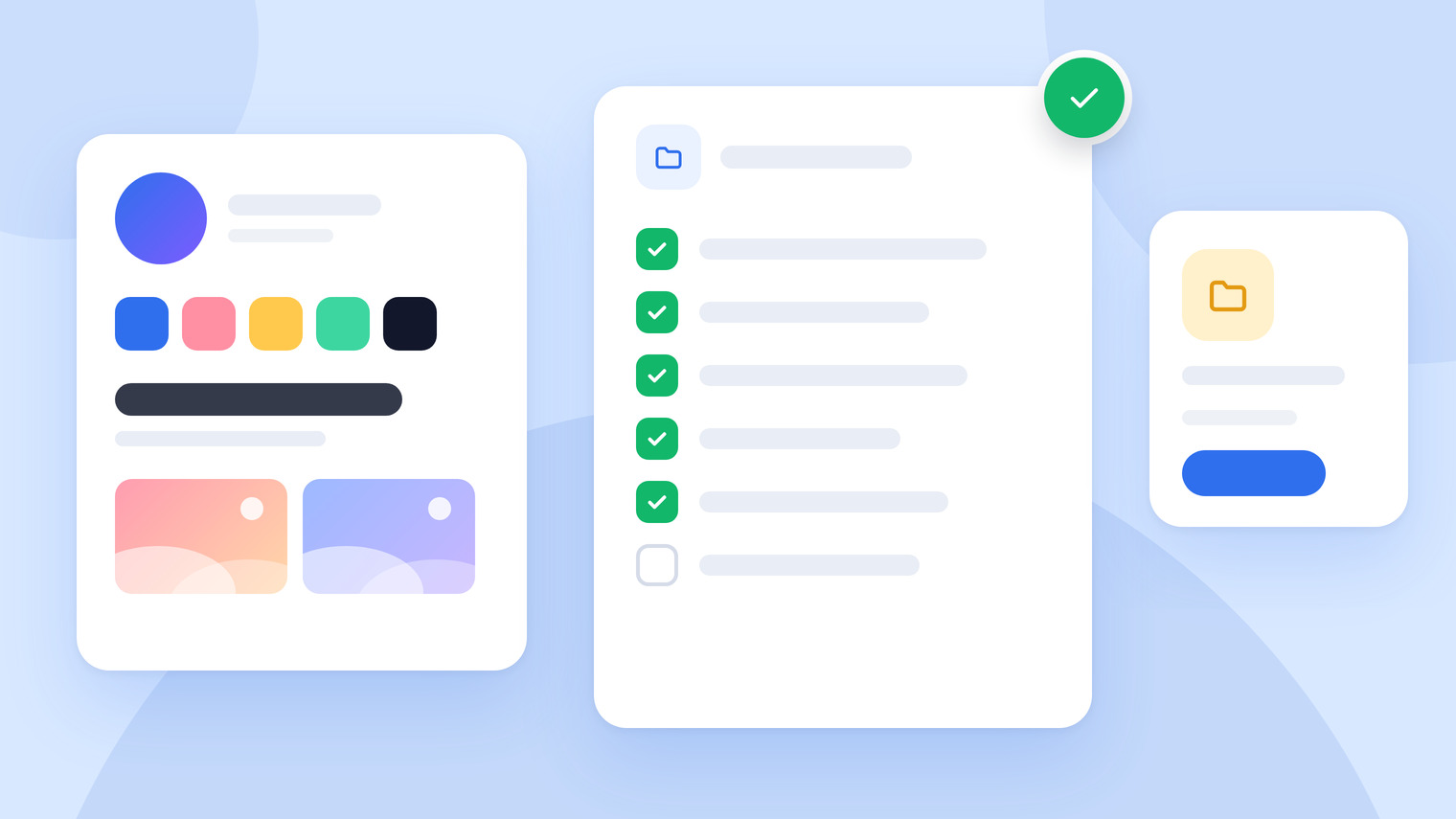 A brand kit card next to a checklist with items ticked off