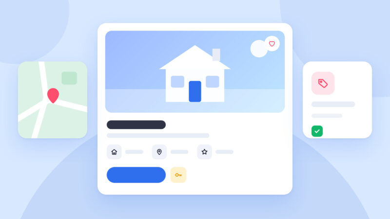 A property listing card with a house, a map and a sold tag