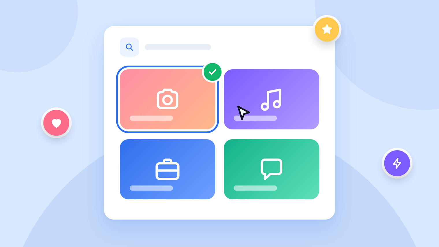 Four social platform tiles with the camera tile selected