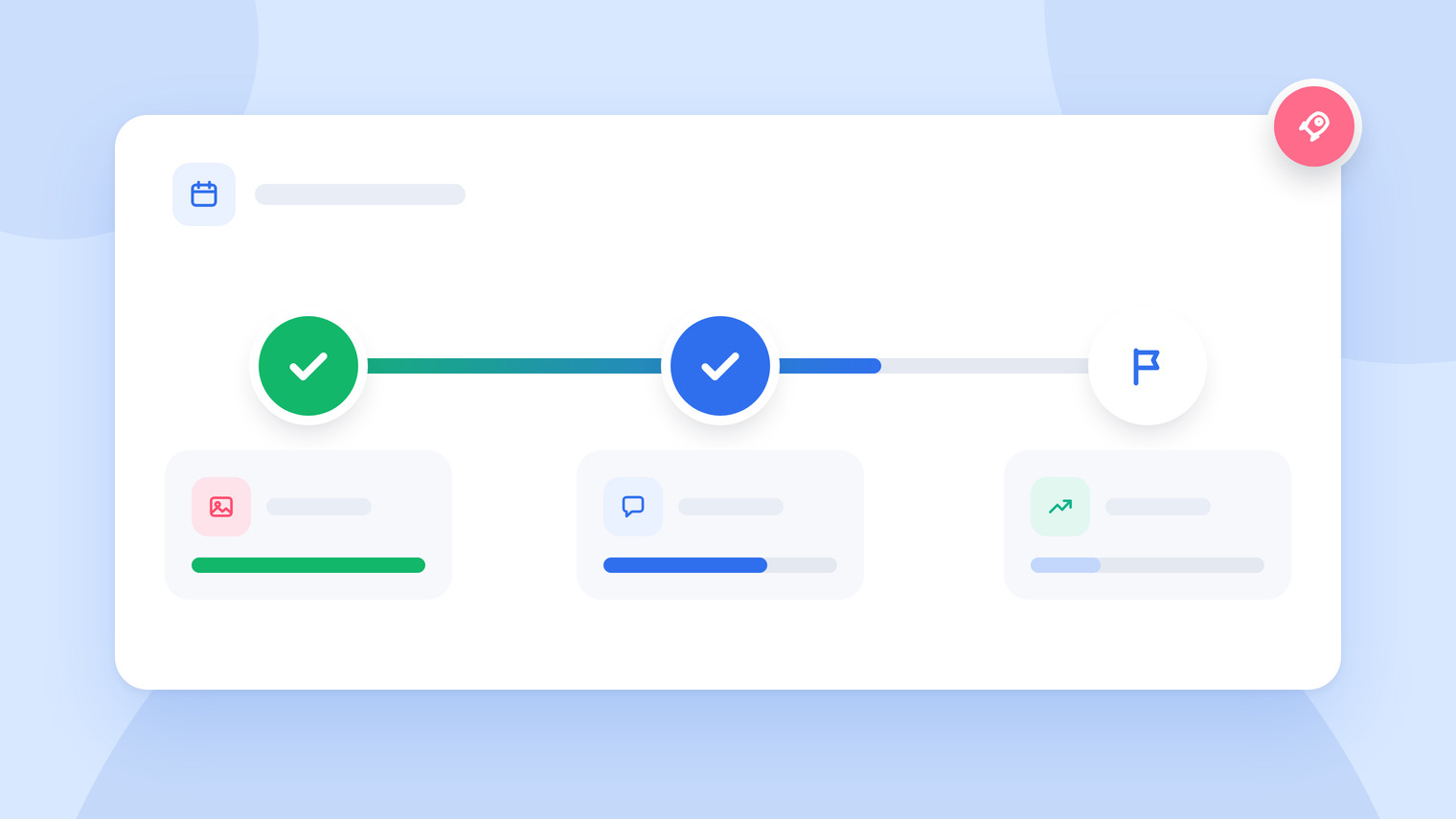 A three-step roadmap with two steps done and a flag at the end